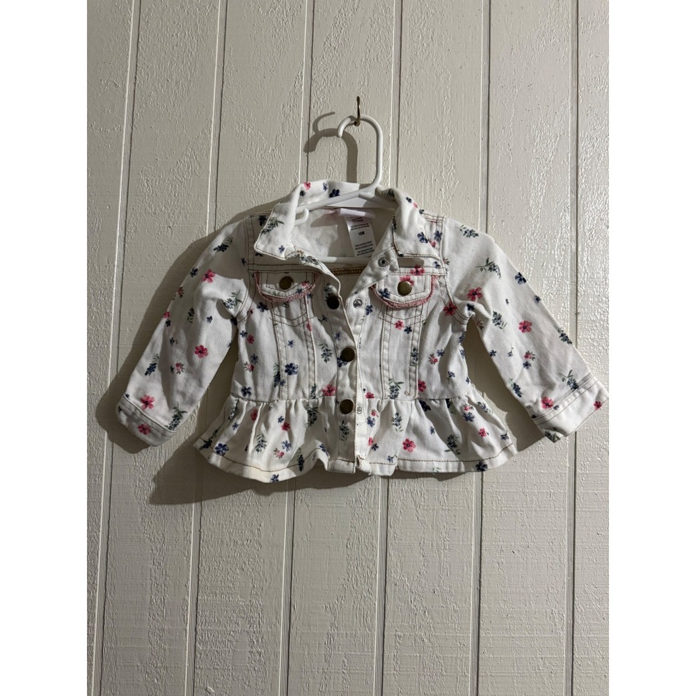 Little Lass Toddler Girls White Floral Peplum Denim Jacket 18M